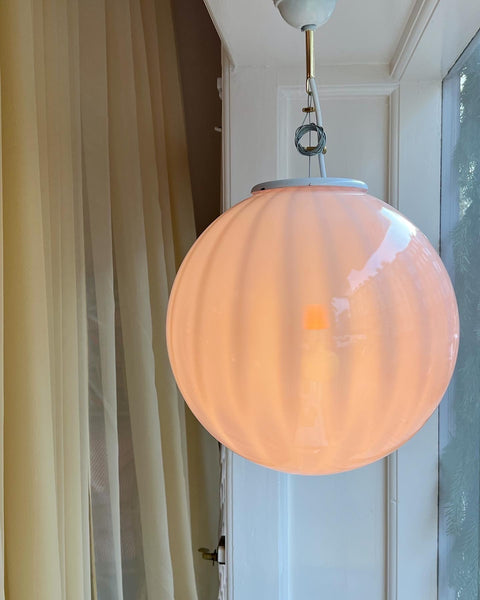 Vintage light pink/clear vertical striped Murano ceiling lamp (D35)