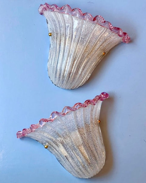Vintage pink/clear Murano shell wall lamp