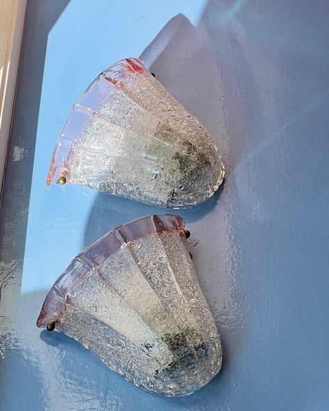 Vintage pink/clear Murano shell wall lamp