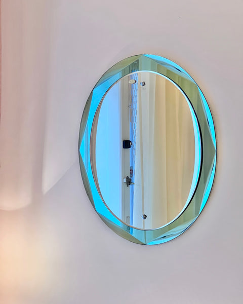 Vintage Italian mirror with facetted turquoise mirror frame