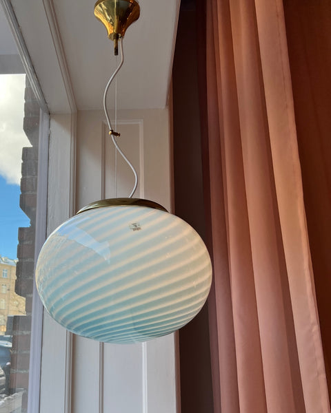 Vintage Murano oval blue swirl ceiling lamp (D40)