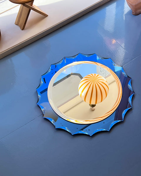 Vintage Italian round mirror with blue mirror frame