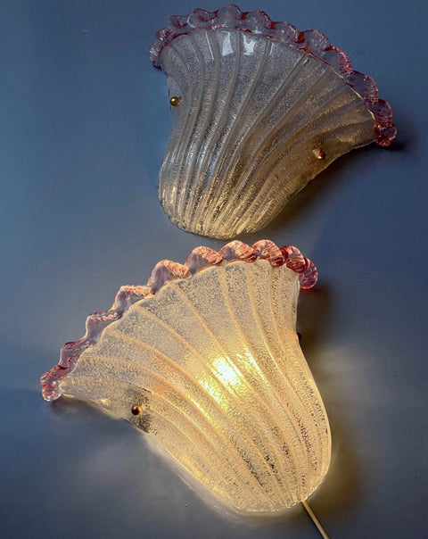 Vintage pink/clear Murano shell wall lamp