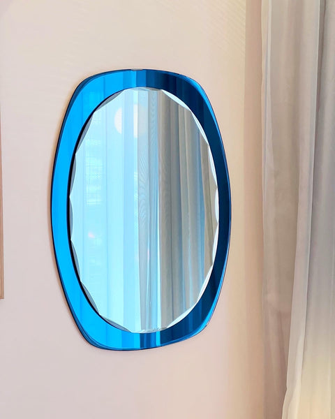 Vintage Italian mirror with blue faceted mirror frame