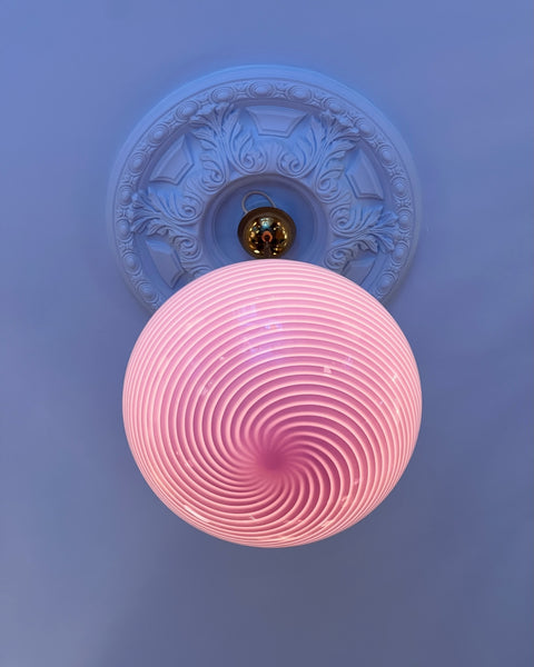 Large vintage oval pink swirl Murano ceiling lamp (D45)