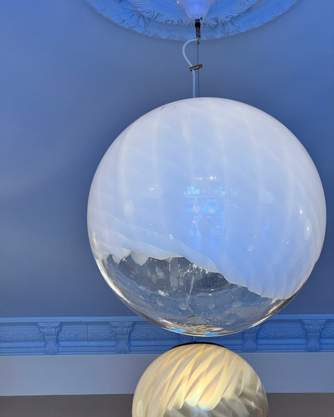 Vintage white/clear Murano ceiling lamp (D50)