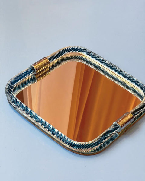 Vintage Italian mirror with twisted blue glass frame