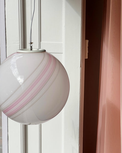 Vintage Murano light pink/white swirl ceiling lamp (D35)