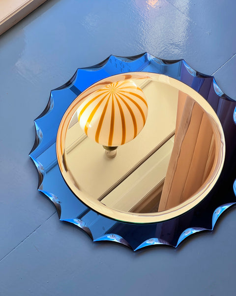 Vintage Italian round mirror with blue mirror frame