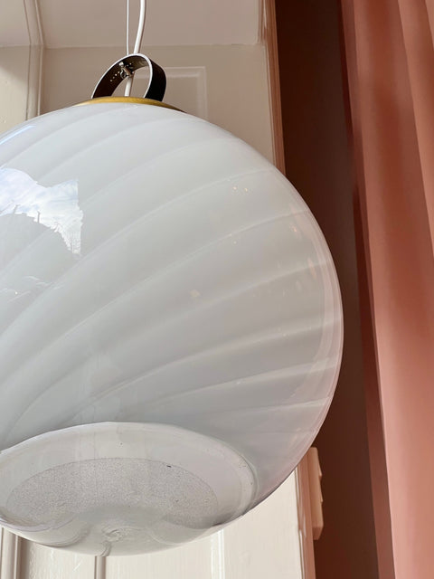 Vintage white swirl / clear Murano ceiling lamp (D40)