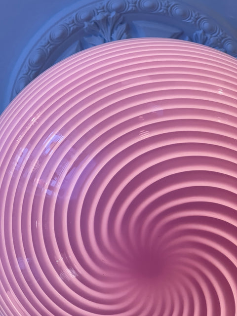 Large vintage oval pink swirl Murano ceiling lamp (D45)