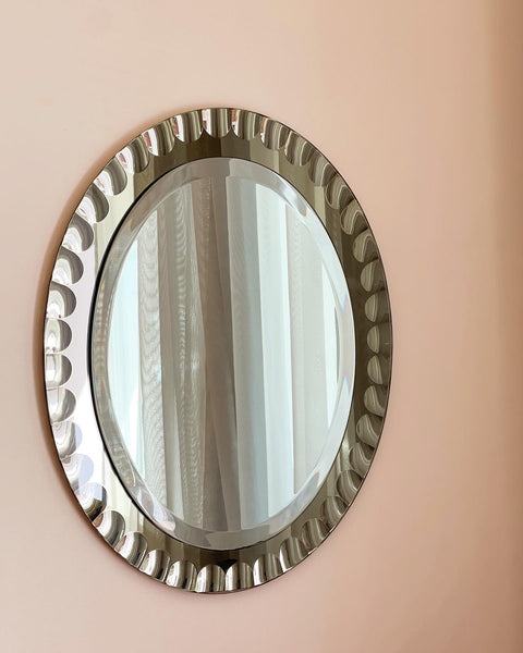 Vintage Italian mirror with golden brown faceted mirror frame