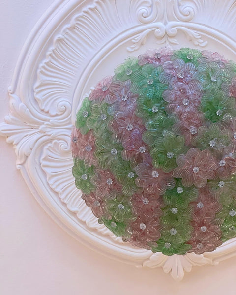 Vintage green/pink Murano flower ceiling/wall lamp (D40)