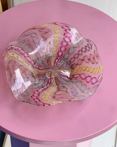 Vintage multi-coloured Murano latticino plate/bowl