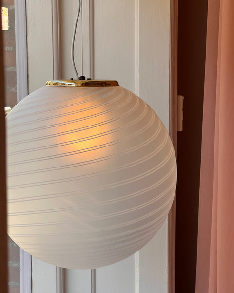 Large vintage round white / blurred swirl Murano ceiling lamp (D50)