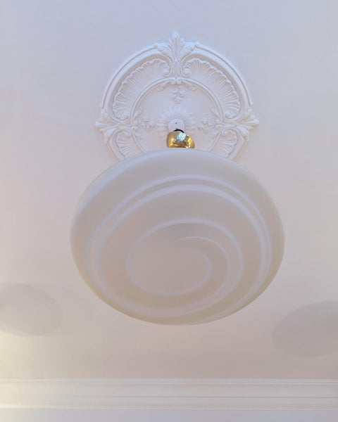 Large Vintage Murano yellow/white spiral ceiling lamp