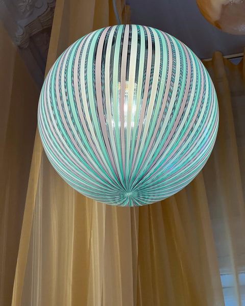 Vintage Murano purple/green vertical stripes ceiling lamp