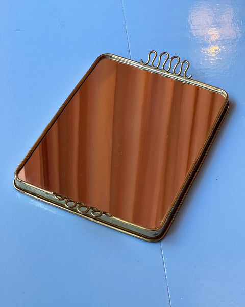Vintage mirror tray with brass frame