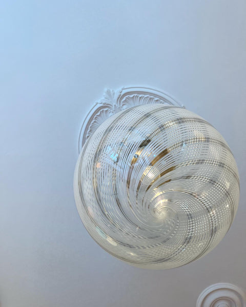 Vintage white/grey/clear Murano swirl ceiling lamp (D40)