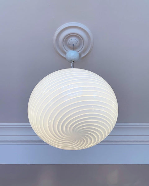 Vintage Murano oval white swirl ceiling lamp (D40)