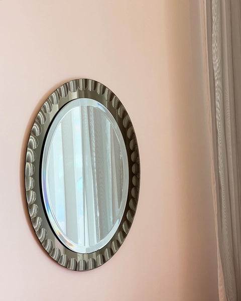 Vintage Italian mirror with golden brown faceted mirror frame