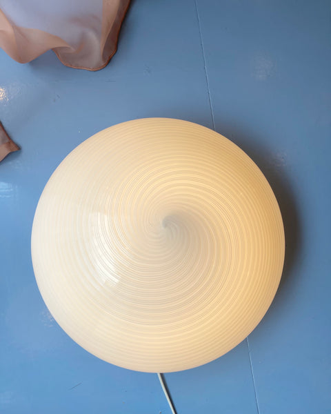 Large vintage Murano white/silver swirl ceiling/wall lamp (D40)