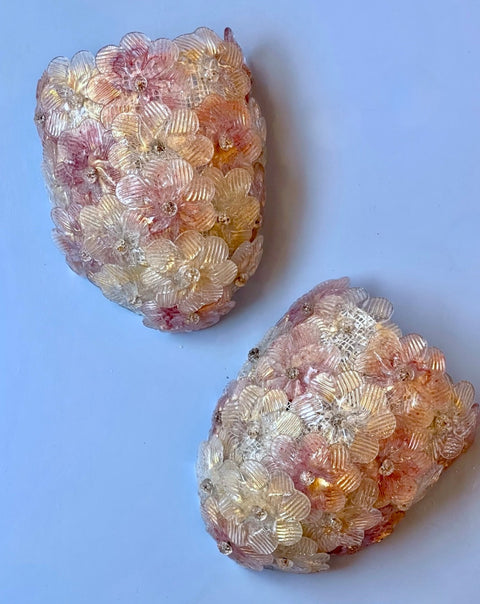 Vintage pink/golden flower Murano wall lamp