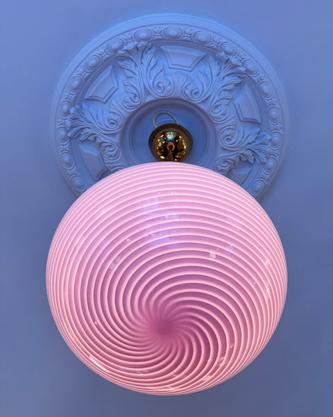 Large vintage oval pink swirl Murano ceiling lamp (D45)