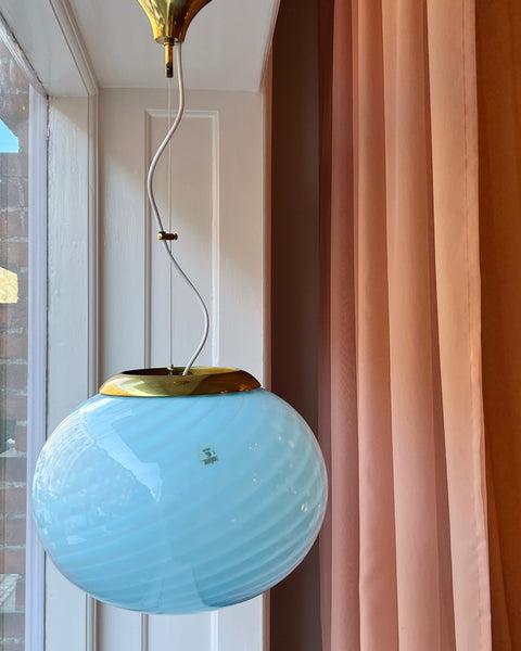 Vintage Murano oval blue swirl ceiling lamp (D40)