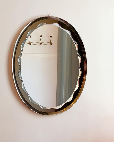 Vintage Italian mirror with smoked brown scalloped frame