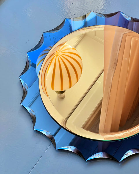 Vintage Italian round mirror with blue mirror frame