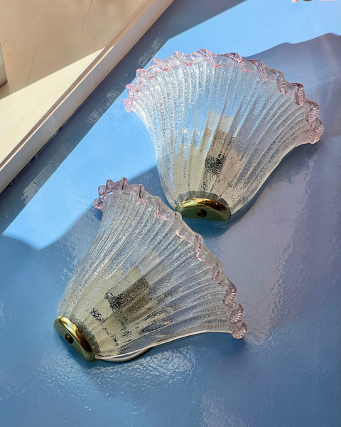 Vintage pink/clear Murano shell wall lamp