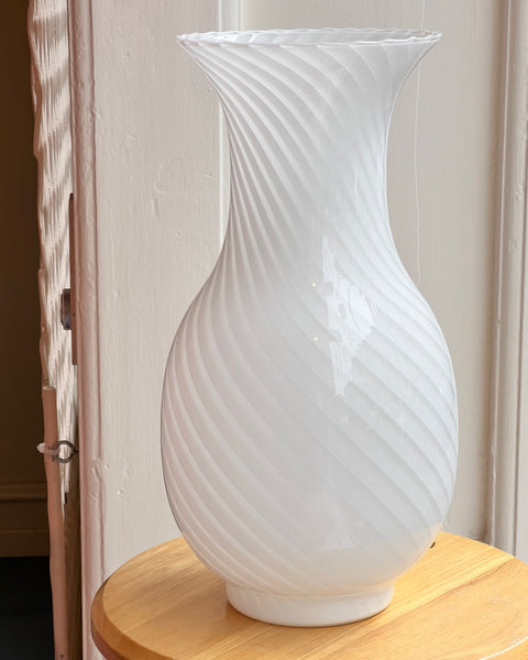 Large vintage white swirl Murano vase