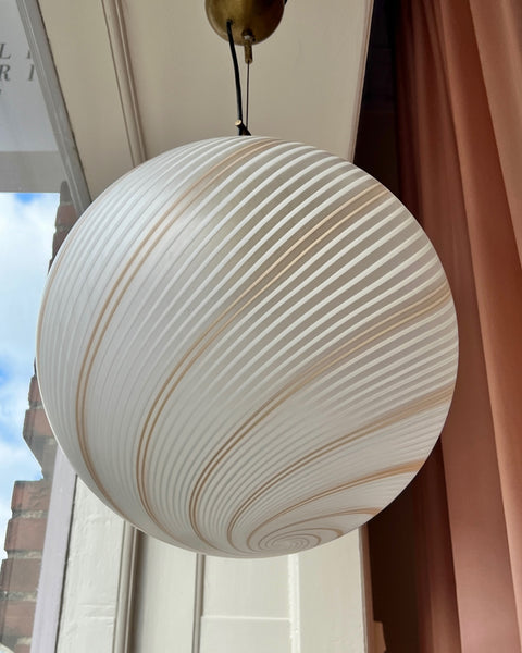 Vintage white/brown/blured Murano swirl ceiling lamp (D40)