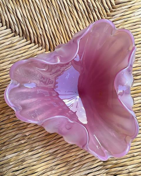 Vintage opal pink Murano shell bowl