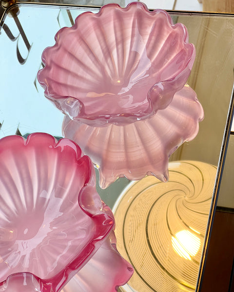 Vintage opal pink Murano shell bowl