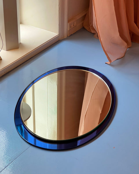 Large vintage Italian mirror with narrow blue mirror frame