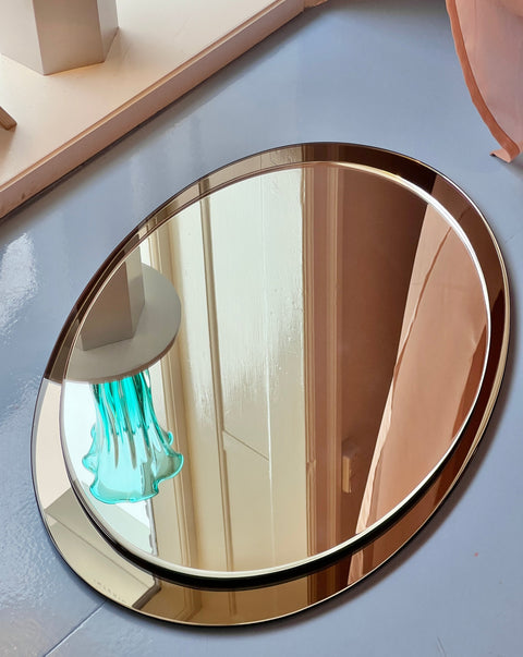 Large vintage Italian mirror with narrow golden brown mirror frame