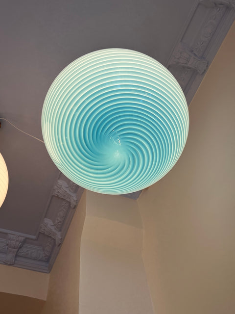 Vintage Murano oval blue swirl ceiling lamp