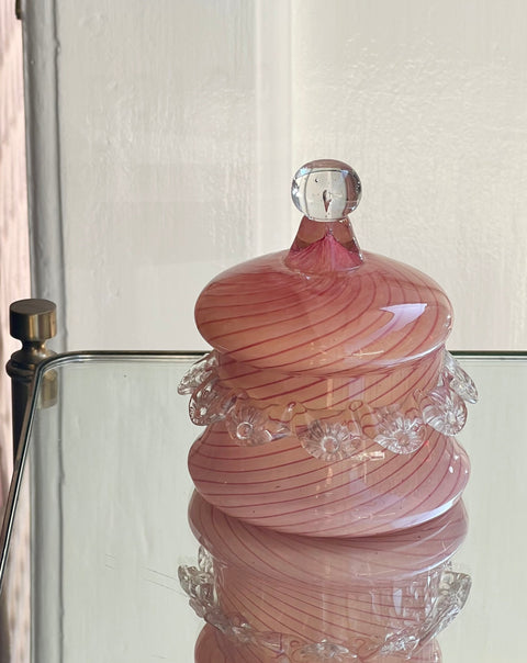 Vintage peach swirl Murano bonbonniere