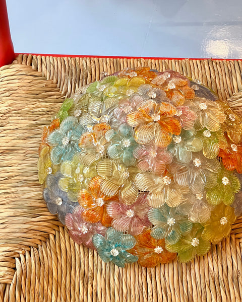 Vintage multi-coloured Murano flower ceiling/wall lamp (D33)