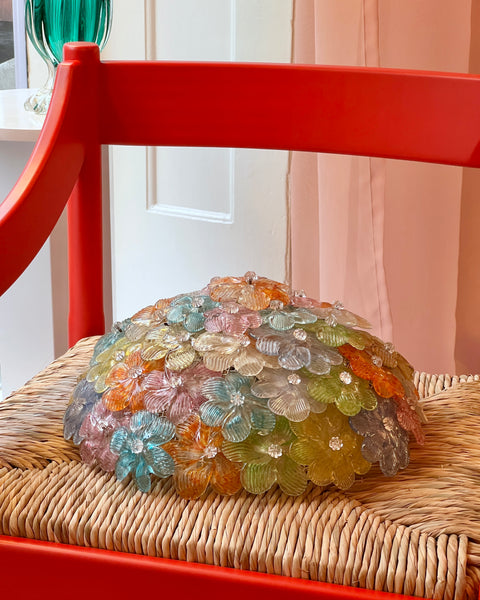 Vintage multi-coloured Murano flower ceiling/wall lamp (D33)