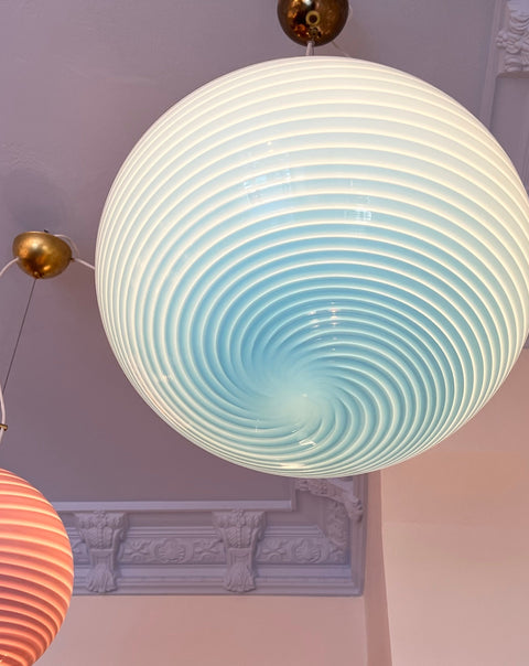 Vintage Murano oval blue swirl ceiling lamp