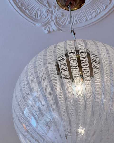 Vintage Murano white/clear ribbon ceiling lamp