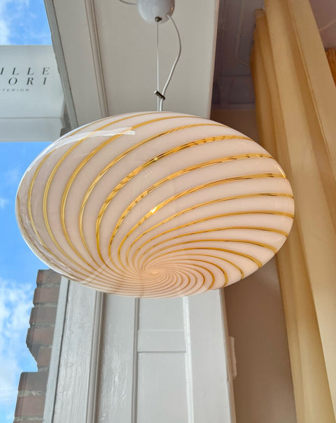 Large Vintage Murano golden/white spiral ceiling lamp