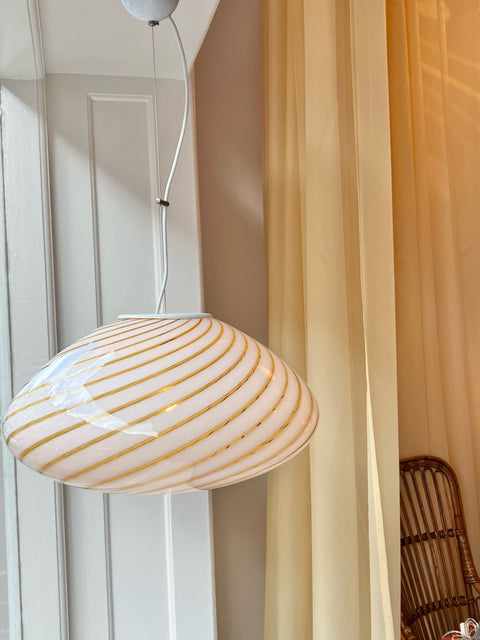 Large Vintage Murano golden/white spiral ceiling lamp