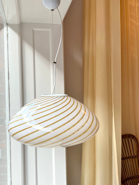 Large Vintage Murano golden/white spiral ceiling lamp