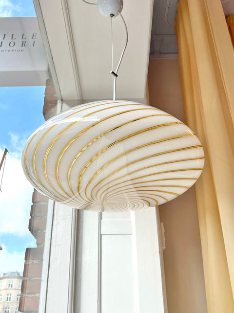 Large Vintage Murano golden/white spiral ceiling lamp