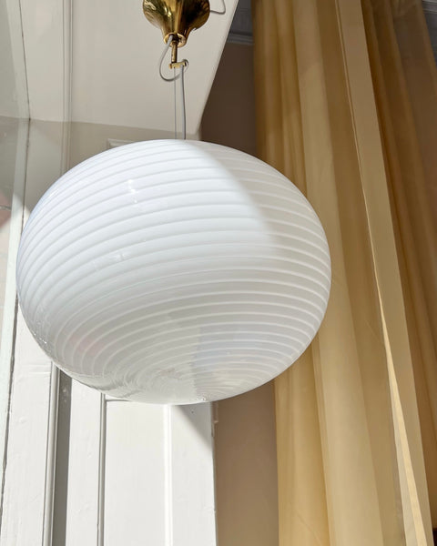 Vintage Murano oval white swirl ceiling lamp (D48)