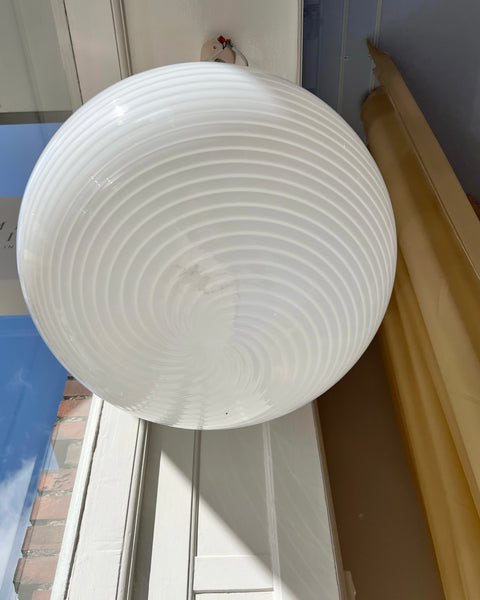 Vintage Murano oval white swirl ceiling lamp (D48)